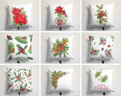 Merry Christmas Floral Festive Holiday Cushion Cover