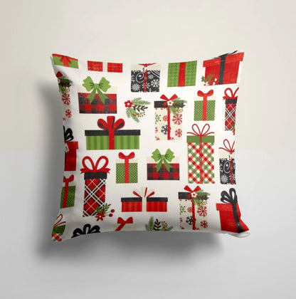 Festive Gift Christmas Cushion Cover, Holiday Wrapping Design