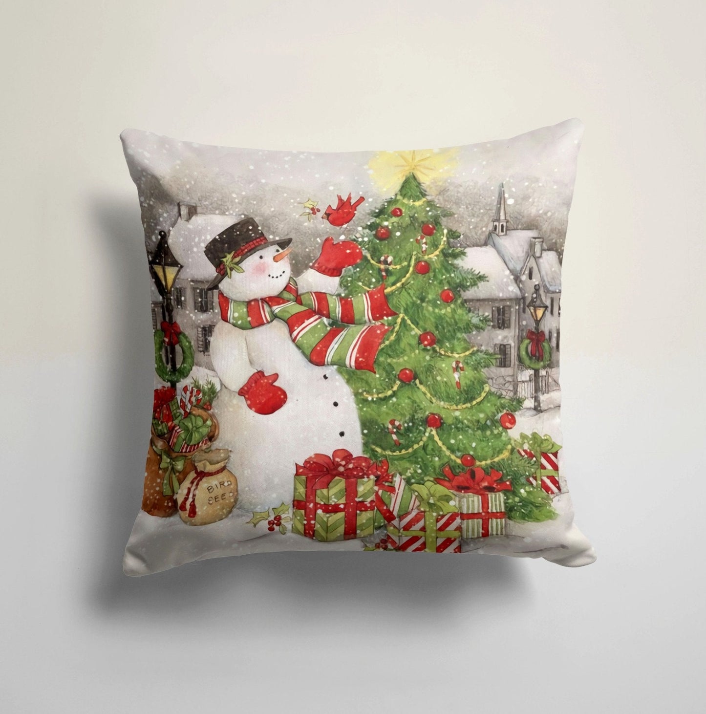 Festive Gift Christmas Cushion Cover, Holiday Wrapping Design