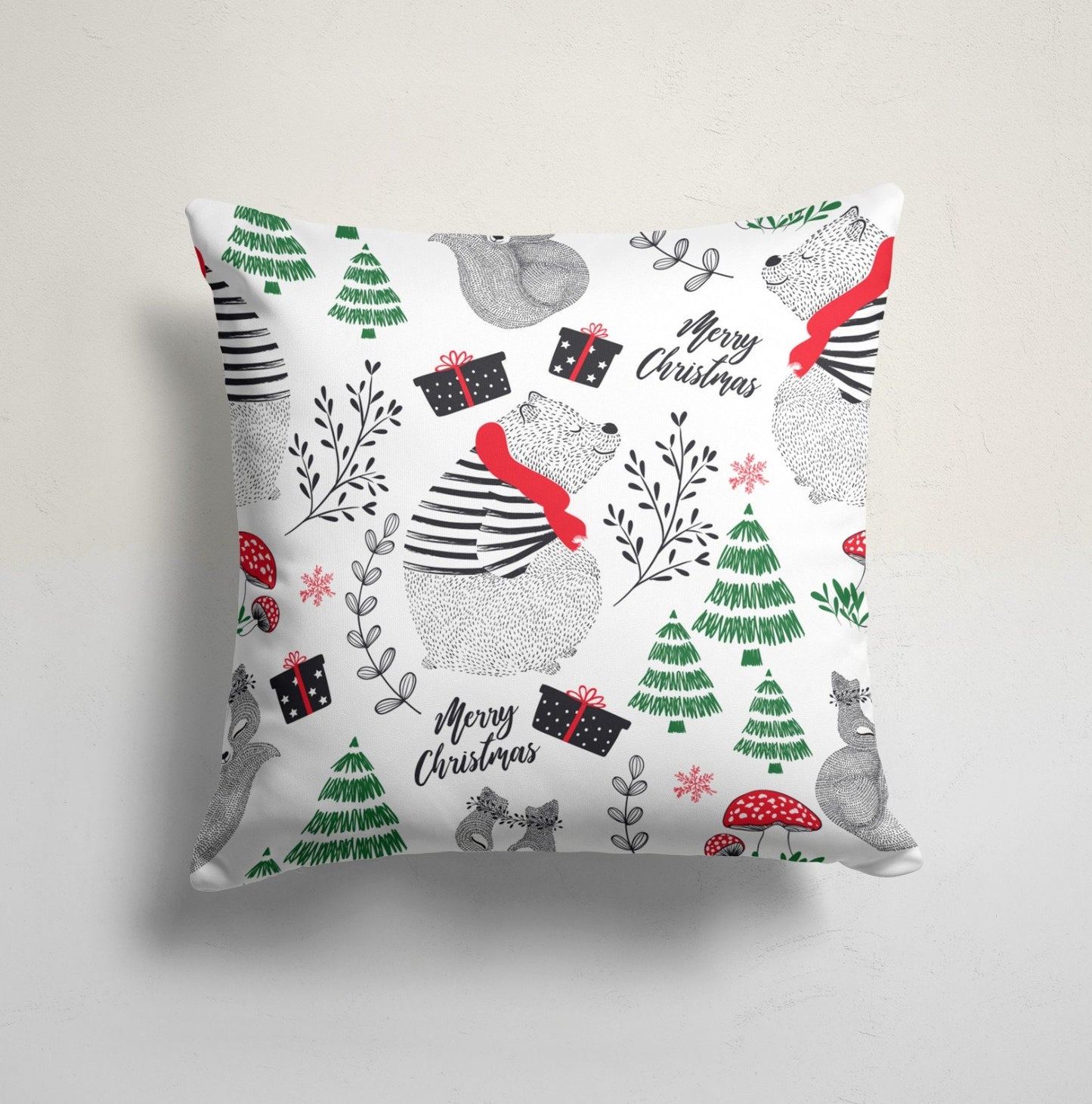 Festive Gift Christmas Cushion Cover, Holiday Wrapping Design
