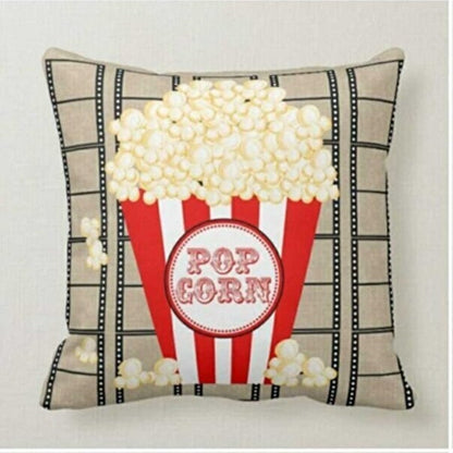 Popcorn Bucket Cushion Cover, Movie Night Retro Cinema Design