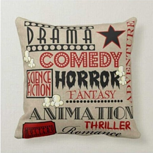 Popcorn Bucket Cushion Cover, Movie Night Retro Cinema Design