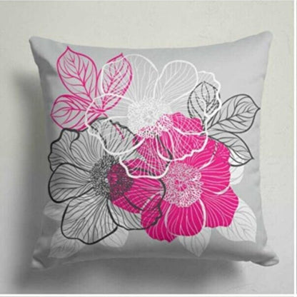 Bold Pink and Green Flowers on Dark Gray Cushion Cover