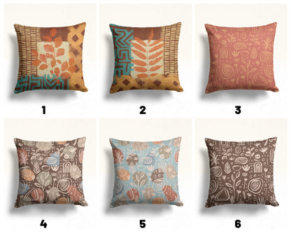 Terracotta Floral Abstract Mid Century Modern Cushion Cover