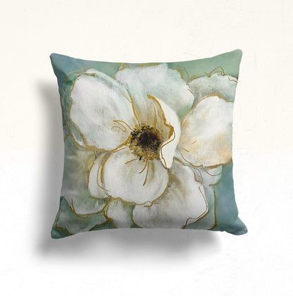 Blue Floral Cushion Cover with Turquoise Flower Pattern
