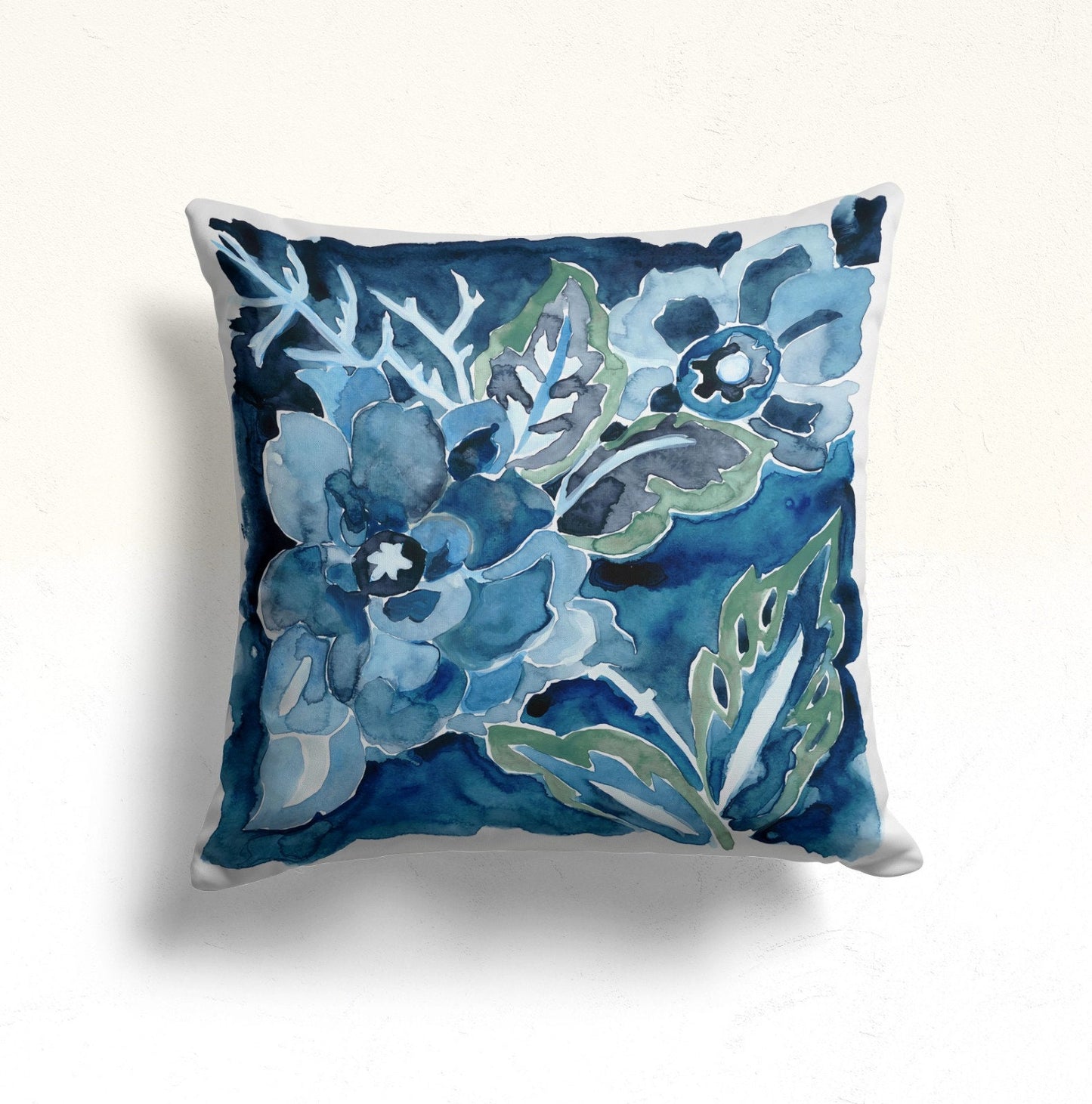 Blue Floral Cushion Cover with Turquoise Flower Pattern