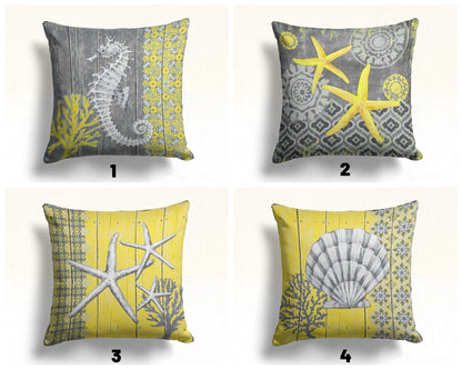Yellow and Grey Marine Beach Themed Throw Cushion Cover