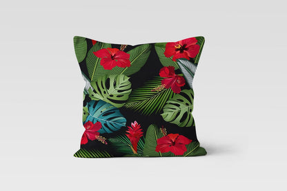 Tropical Green Palm Leaves Monstera Cushion Cover
