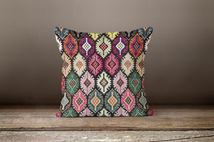 Ethnic Tribal Kilim Cushion Cover, Intricate Geometric Pattern
