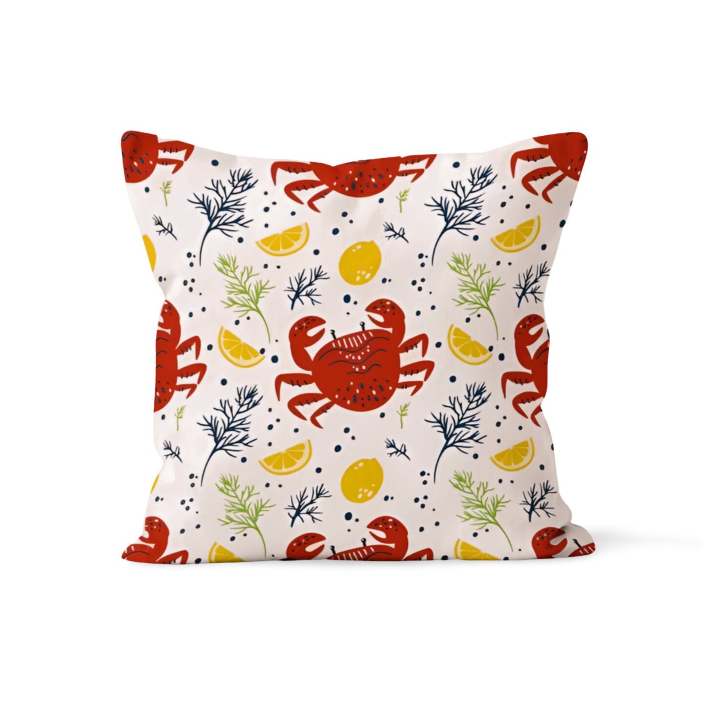 Yellow Lemons Cushion Cover, Crabs Nautical Summer Home Decor