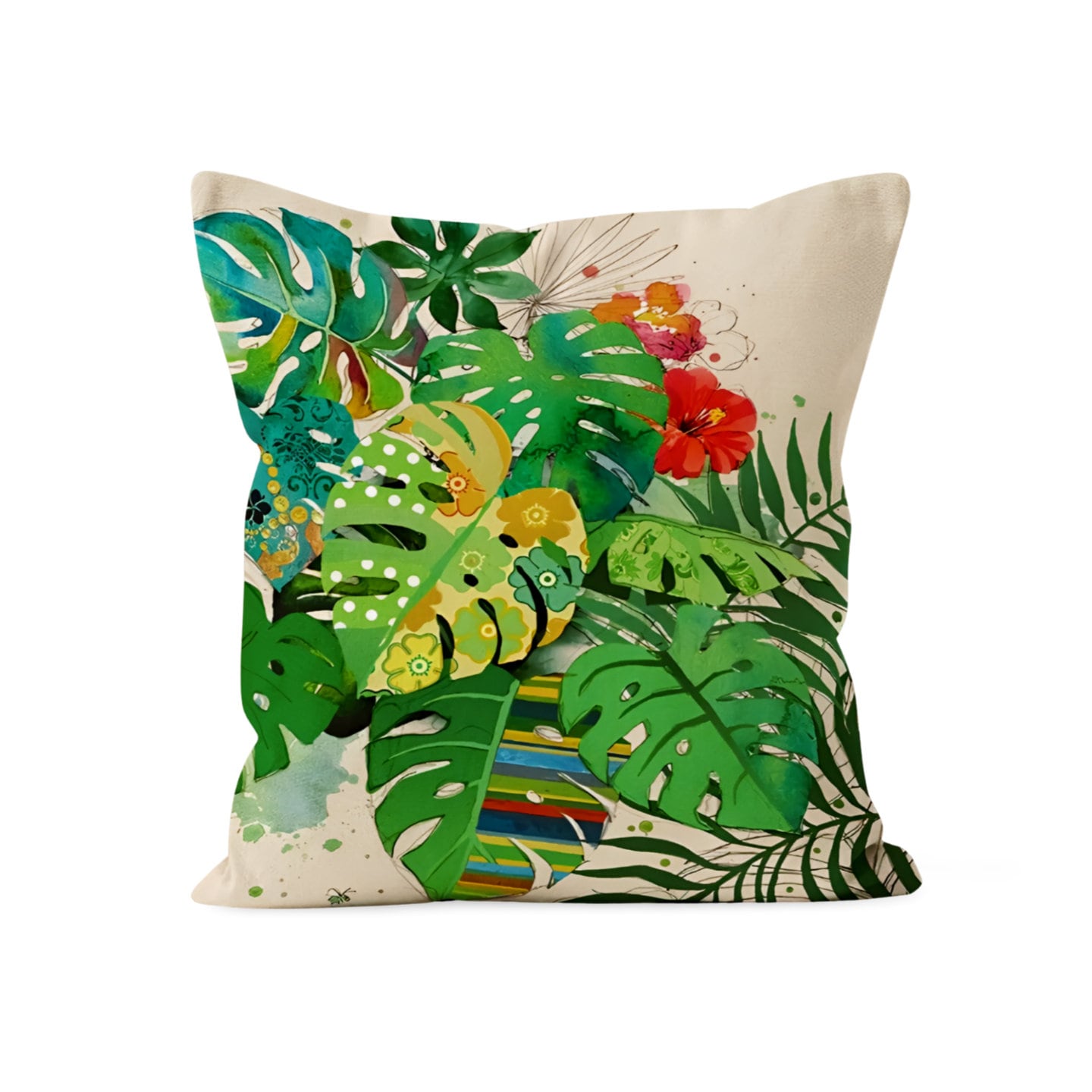 Botanical Green Palm Leaves Monstera Cushion Cover