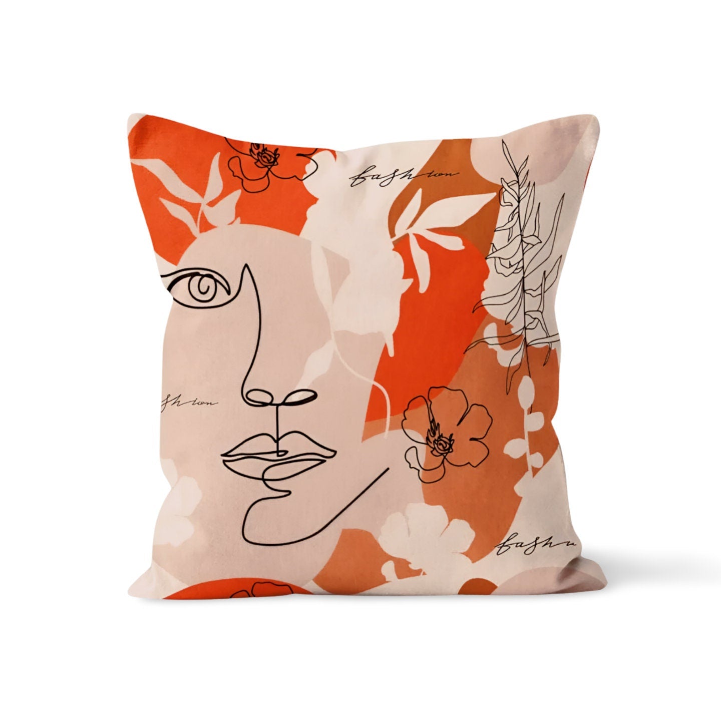 Orange Artistic Floral Face Cushion Cover