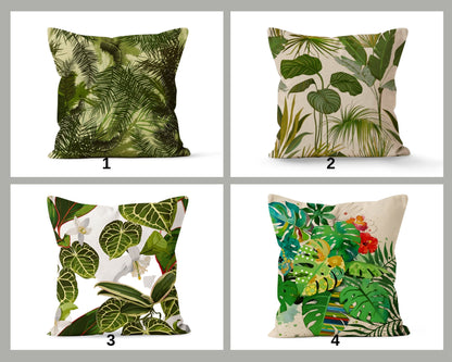 Botanical Green Palm Leaves Monstera Cushion Cover