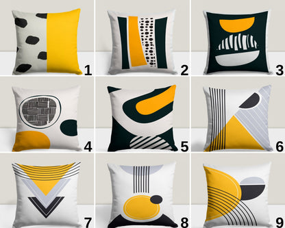 Black and Mustard Geometric Abstract Cushion Cover