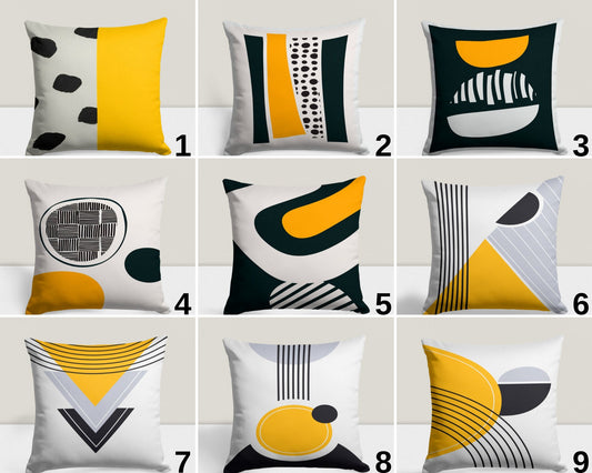 Black and Mustard Geometric Abstract Cushion Cover
