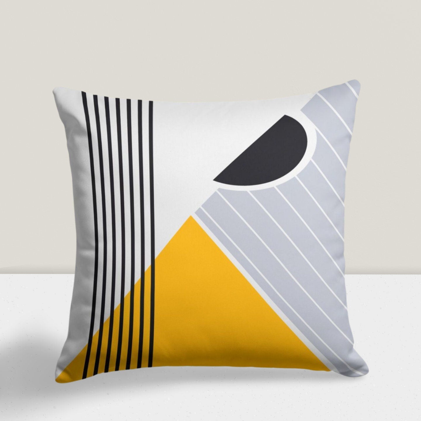Black and Mustard Geometric Abstract Cushion Cover