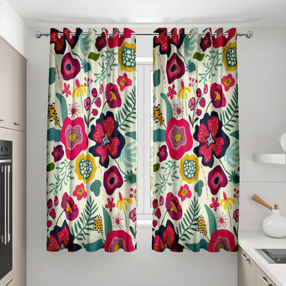 Bold Floral Curtains, Vibrant Pink & Navy Botanical Print Drapes