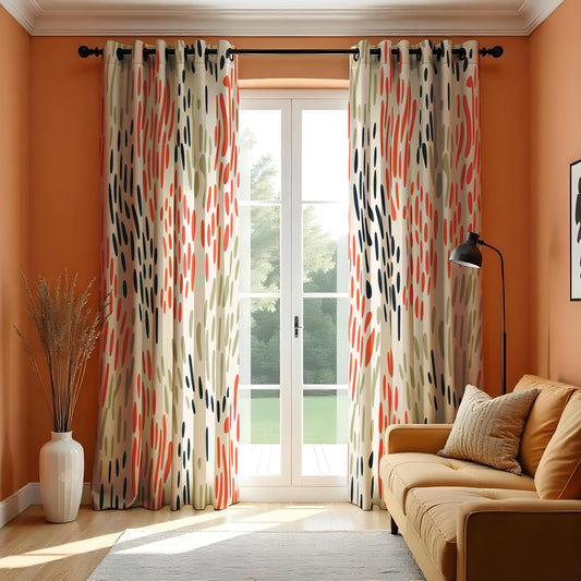 Modern Abstract Curtains, Minimalist Brushstroke Print Drapes