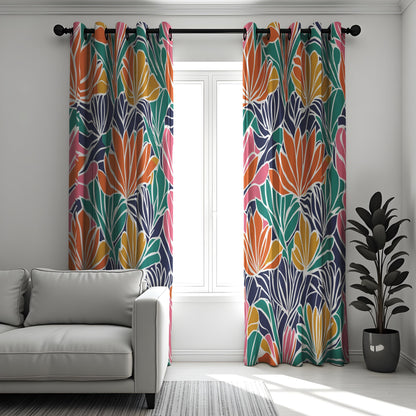 Colorful Tropical Leaf Curtains, Bold Floral Print Drapes