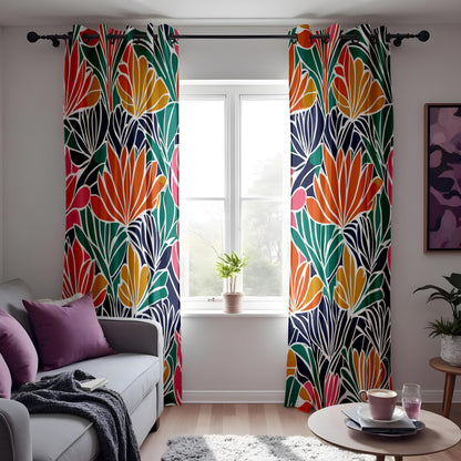 Colorful Tropical Leaf Curtains, Bold Floral Print Drapes