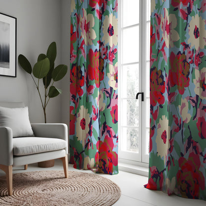 Abstract Watercolor Floral Curtains, Vibrant Multicolor Peony Drapes