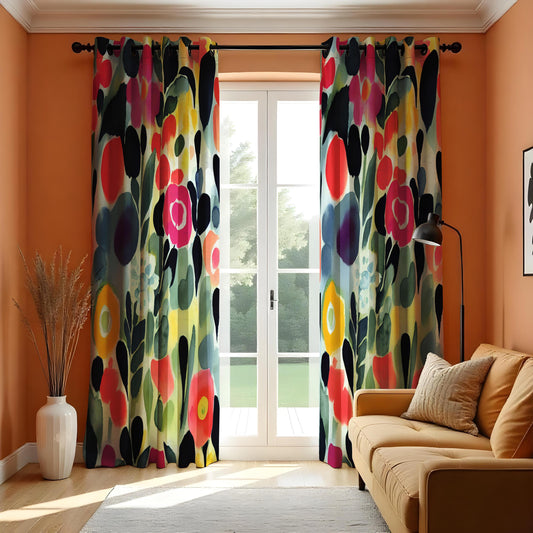 Watercolor Floral Curtains, Abstract Bold Flower Print Drapes