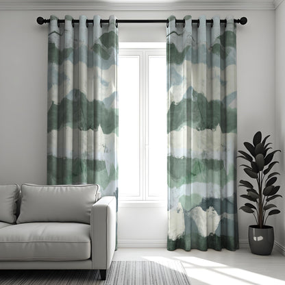 Watercolor Mountain Landscape Curtains, Serene Abstract Nature Drapes