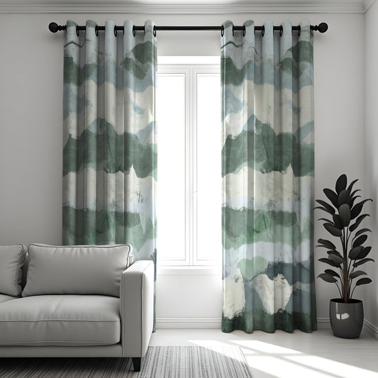 Watercolor Mountain Landscape Curtains, Serene Abstract Nature Drapes