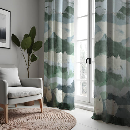 Watercolor Mountain Landscape Curtains, Serene Abstract Nature Drapes
