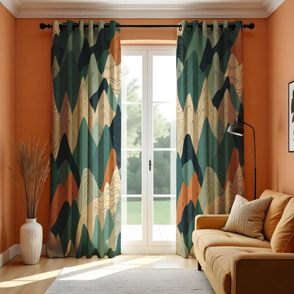 Abstract Mountain Landscape Curtains, Green & Terracotta Scenic Drapes
