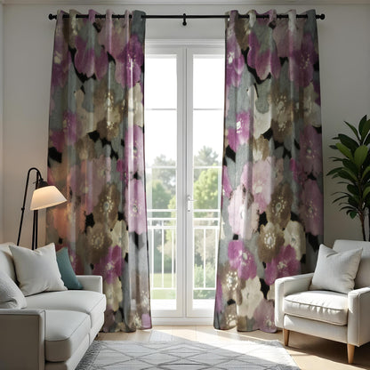 Watercolor Floral Eyelet Curtains, Abstract Flower Print Drapes