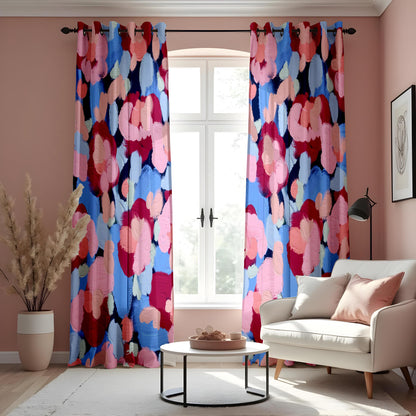Abstract Floral Brushstroke  Curtains, Bold Hand-Painted Style Drapes
