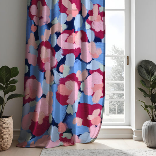 Abstract Floral Brushstroke  Curtains, Bold Hand-Painted Style Drapes