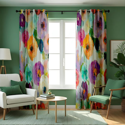 Watercolor Floral Curtains, Vibrant Multicolor Flower Print Drapes
