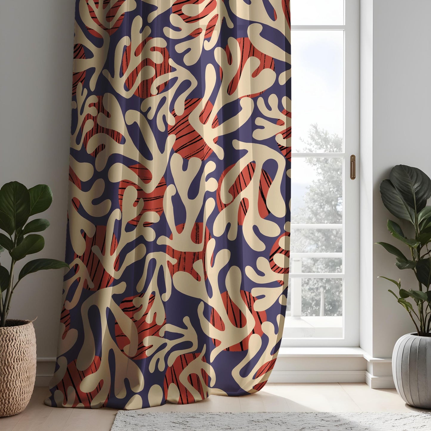 Abstract Coral Reef Curtains, Bold Modern Ocean Inspired Print Drapes