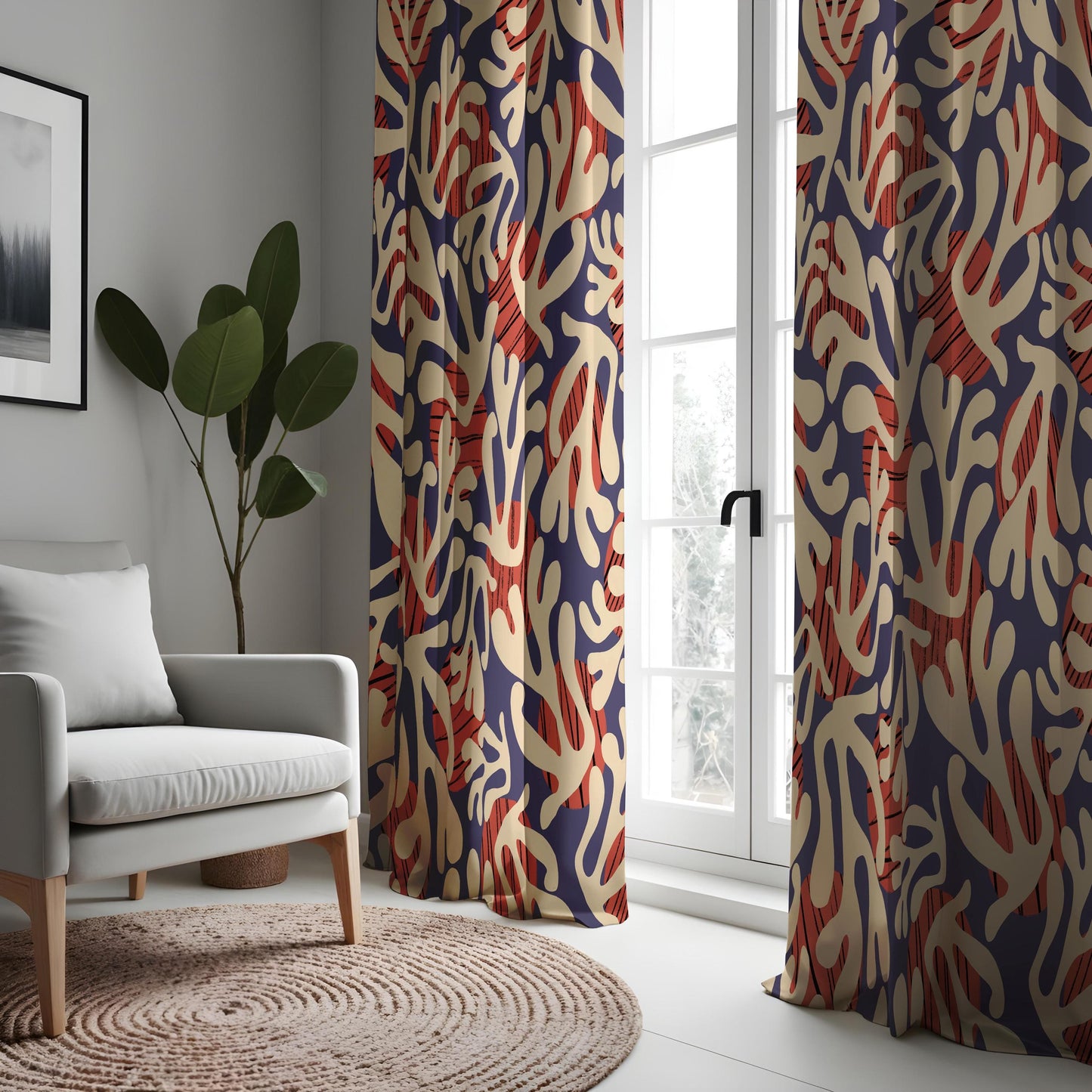 Abstract Coral Reef Curtains, Bold Modern Ocean Inspired Print Drapes