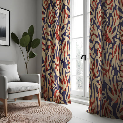 Abstract Coral Reef Curtains, Bold Modern Ocean Inspired Print Drapes