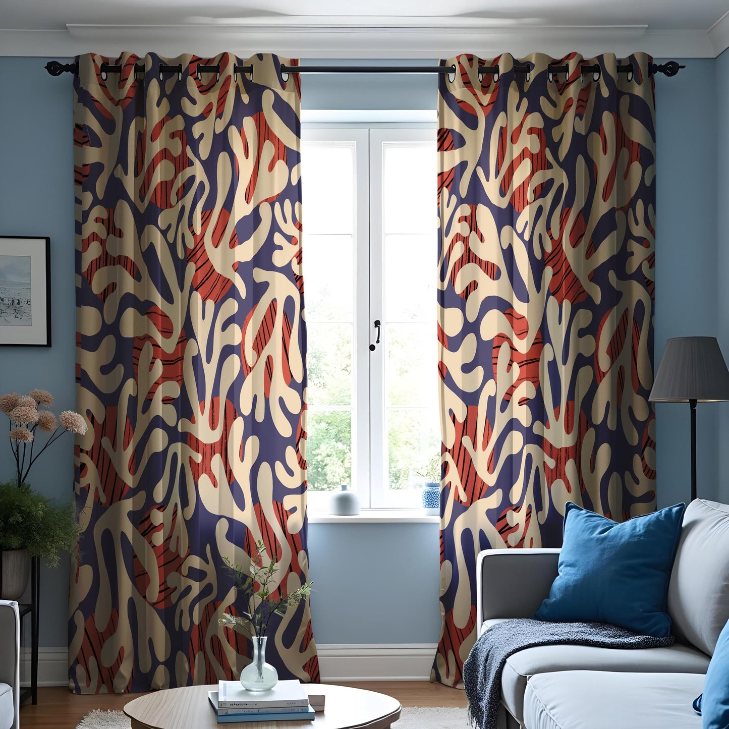 Abstract Coral Reef Curtains, Bold Modern Ocean Inspired Print Drapes