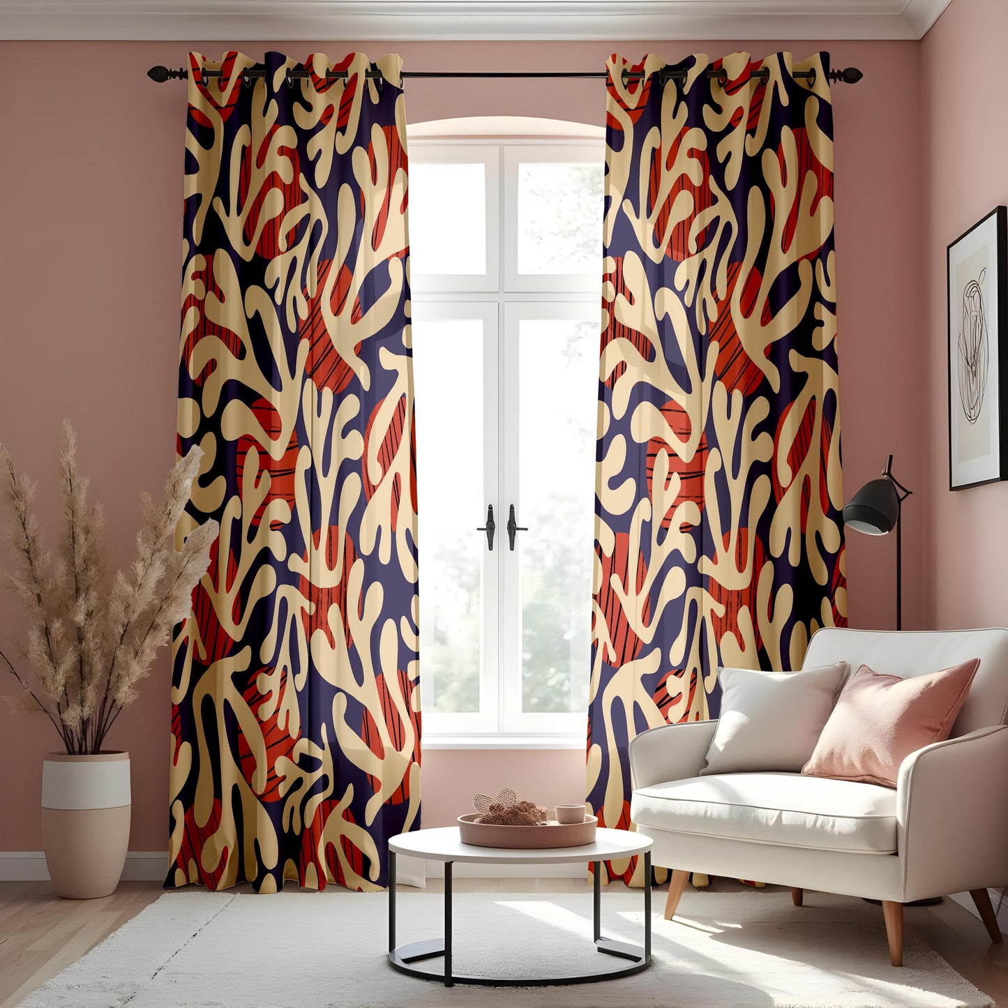 Abstract Coral Reef Curtains, Bold Modern Ocean Inspired Print Drapes