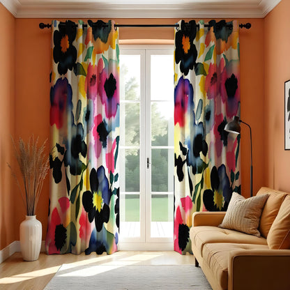Vibrant Floral Watercolor Curtain, Abstract Floral Drape