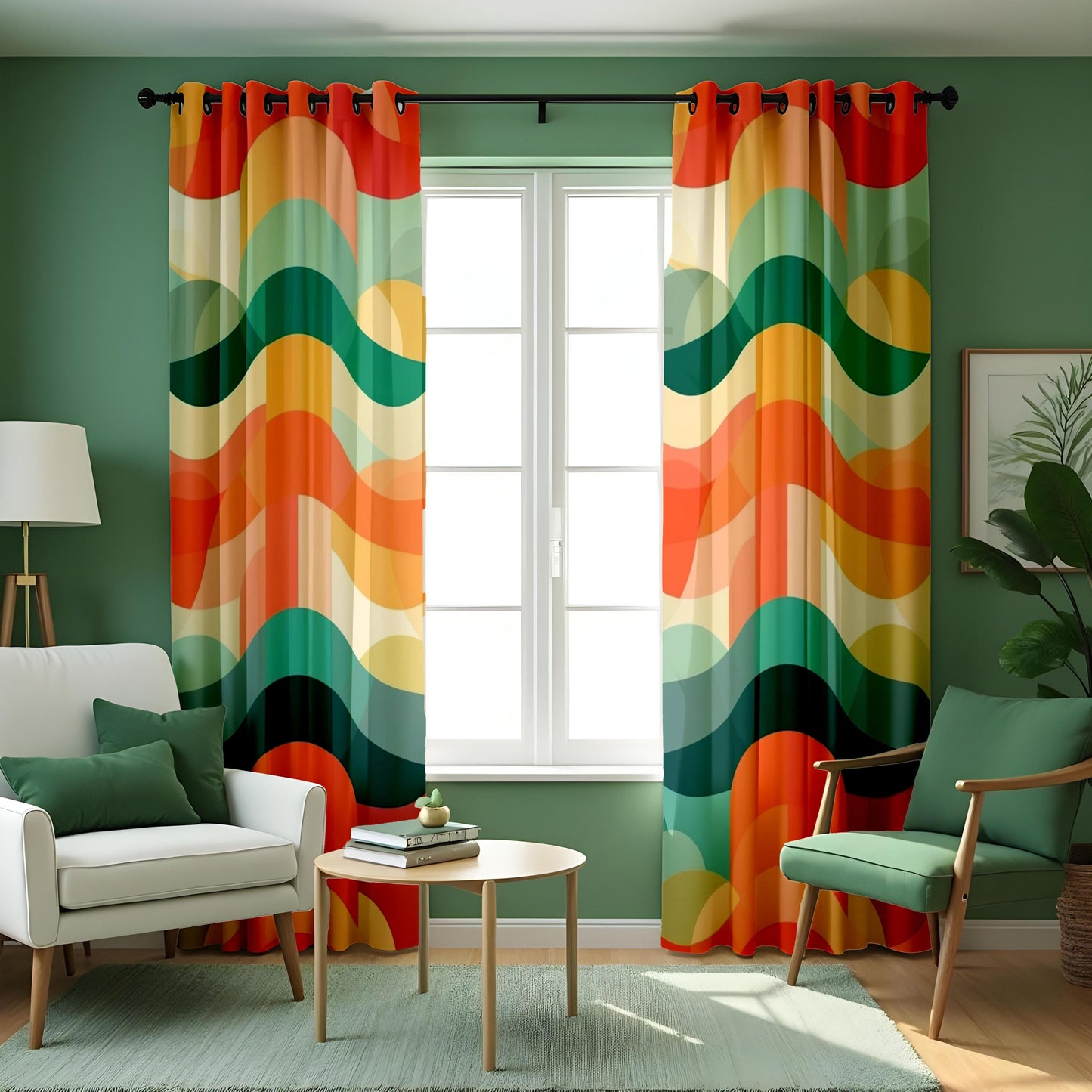 Retro Colorful Wave Pattern Curtain, Bold Abstract Drape