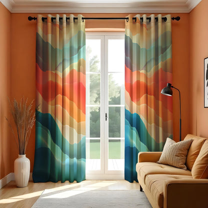 Abstract Colorful Wave Curtain, Soft Watercolor Gradient Drape