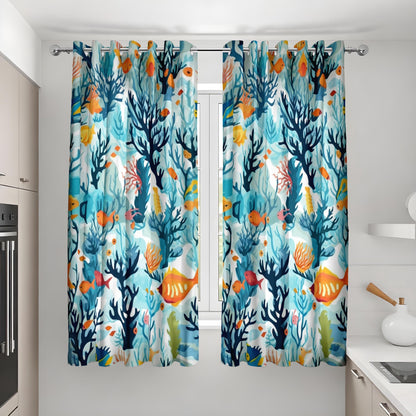 Ocean Reef Curtains, Colorful Coral & Fish Pattern Window Drapes
