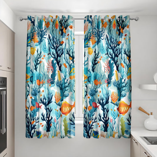 Ocean Reef Curtains, Colorful Coral & Fish Pattern Window Drapes