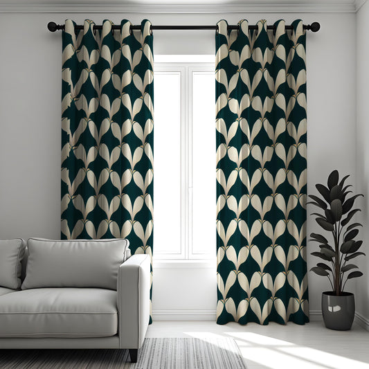 Leaf Pattern Curtains, Geometric Window Drapes, Modern Home Decor