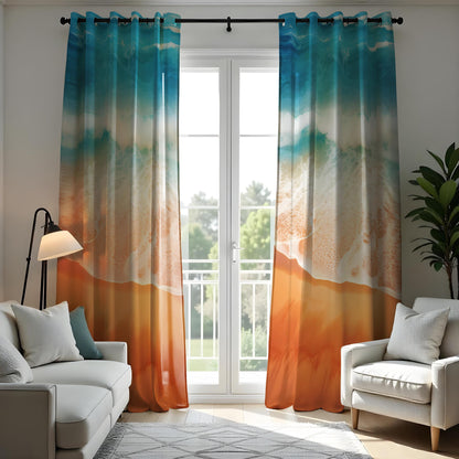 Beach Ocean Scene Curtains, Blue Wave & Sandy Shore Window Drapes