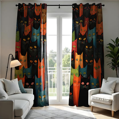 Colorful Cat Curtains, Vibrant Cat Faces Drape