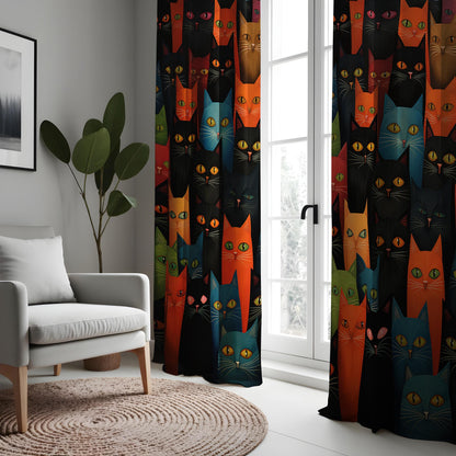 Colorful Cat Curtains, Vibrant Cat Faces Drape