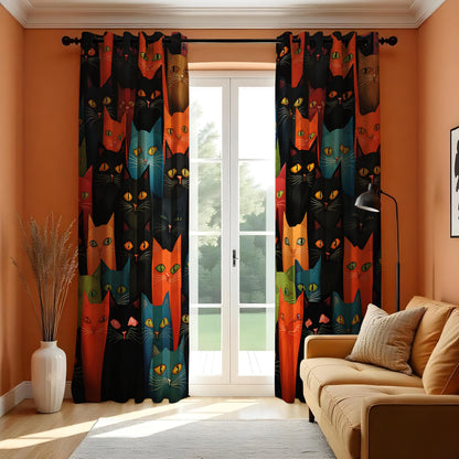 Colorful Cat Curtains, Vibrant Cat Faces Drape