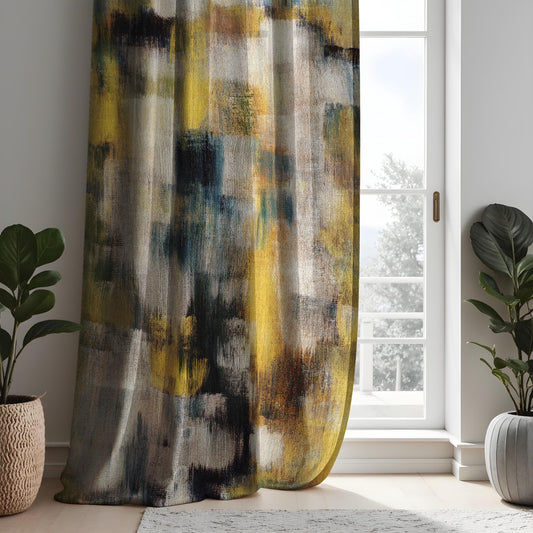 Abstract Art Curtains, Modern Geometric Brush Stroke Window Drapes